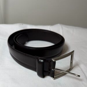Elegant Made in Italy Designer 36W Black Leather Belt with Silver Buckle